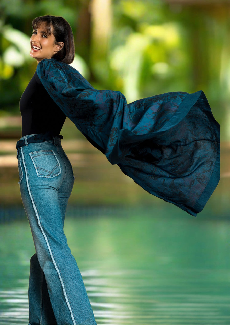 KIMONO PIVOINE - Night Blue (Taille Unique)