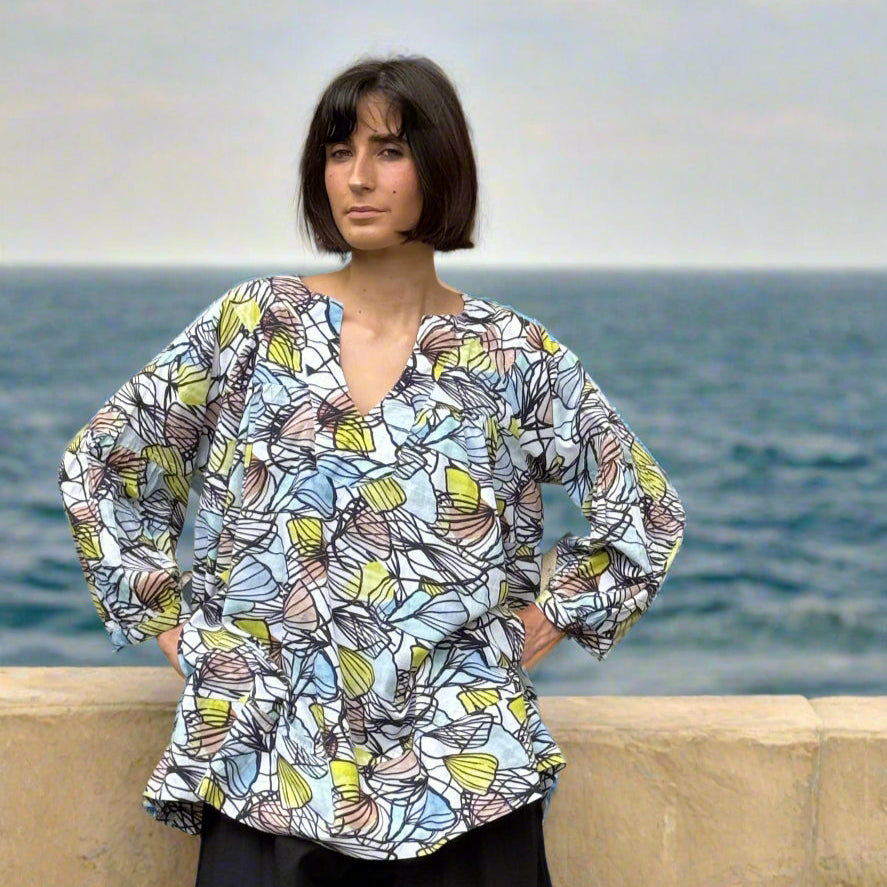 TUNIQUE PAPILLON - N° 326 Bleu Jaune