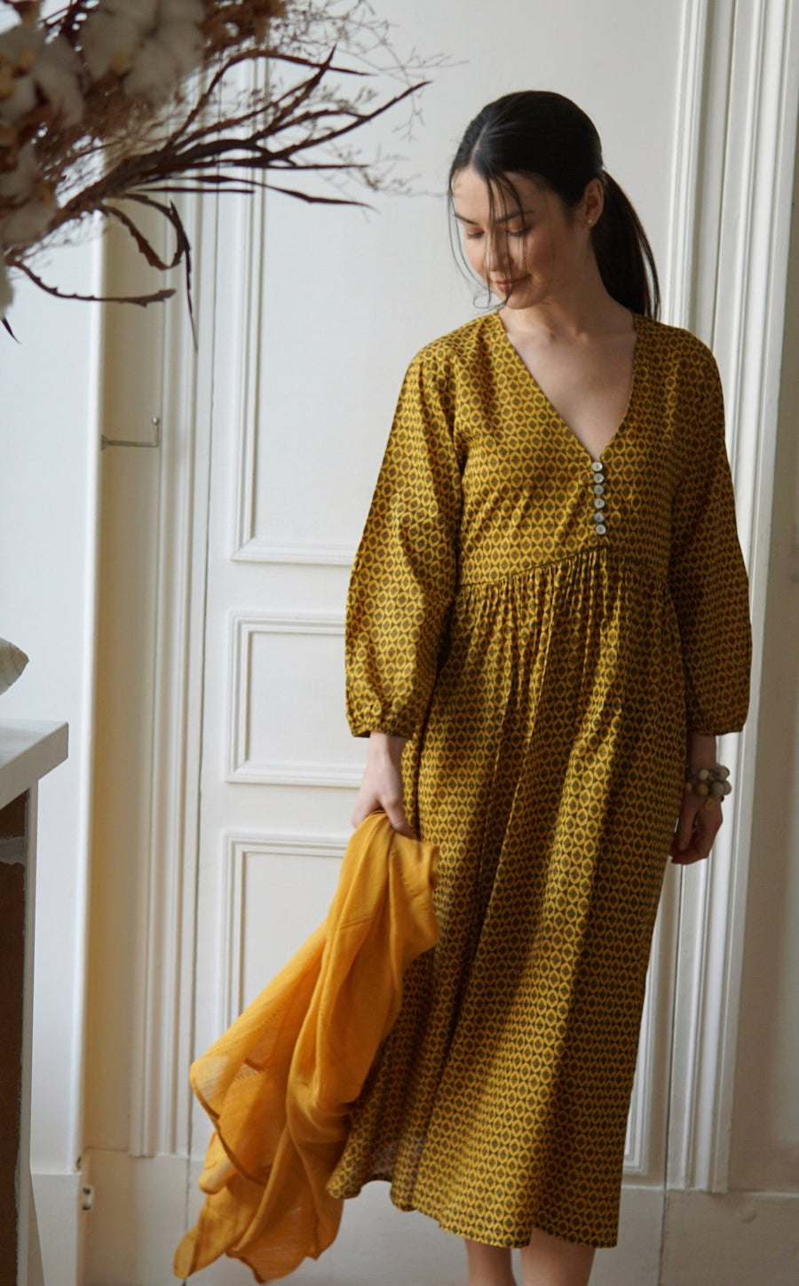 VALENCIA ROBE ✺ Moutarde - Roshanara-paris VALENCIA ROBE ✺ Moutarde robe longue motif